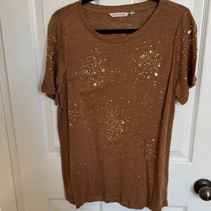 ❄️ Soft Surroundings Brown Sequin Linen Short Sleeve Tee
